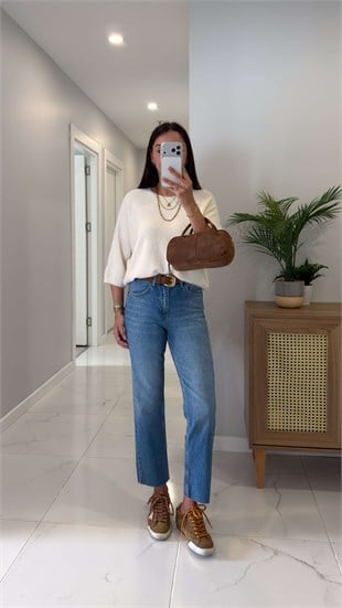 Ritta Mavi Kesik Paça Boy Fit Jean