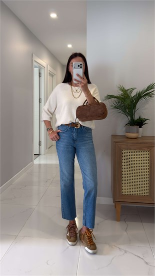 Ritta Mavi Kesik Paça Boy Fit Jean
