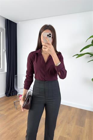 ZR Tusta Bordo Slim Fit Gömlek