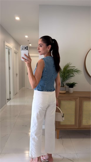 ZR Venilsa Mavi Gold Düğmeli Denim Yelek