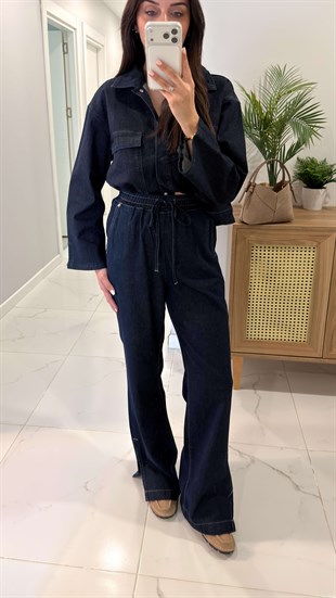 ZR Widlas Lacivert Paça Yırtmaçlı Denim Pantolon