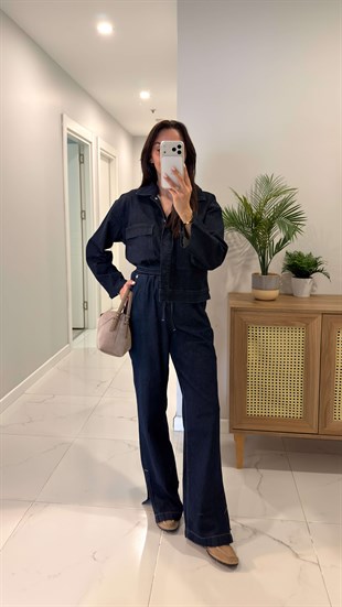 ZR Widlas Lacivert Paça Yırtmaçlı Denim Pantolon