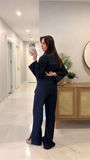 ZR Widlas Lacivert Paça Yırtmaçlı Denim Pantolon