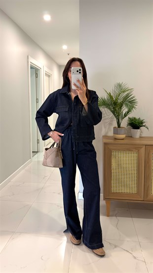 ZR Widlas Lacivert Paça Yırtmaçlı Denim Pantolon