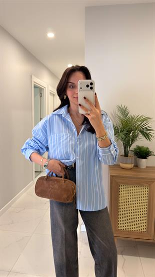 ZR Winnila Mavi Beyaz Çizgili Gömlek