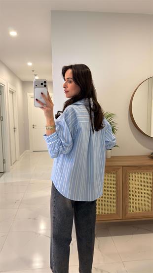 ZR Winnila Mavi Beyaz Çizgili Gömlek