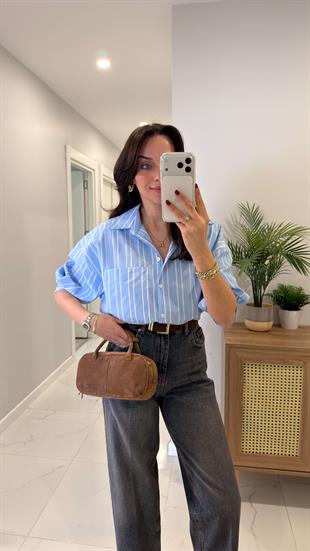 ZR Winnila Mavi Beyaz Çizgili Gömlek