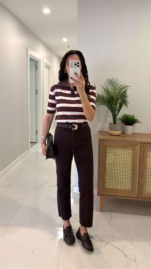 ZR Wita Acı Kahve Kesik Paça Boy Fit Jean