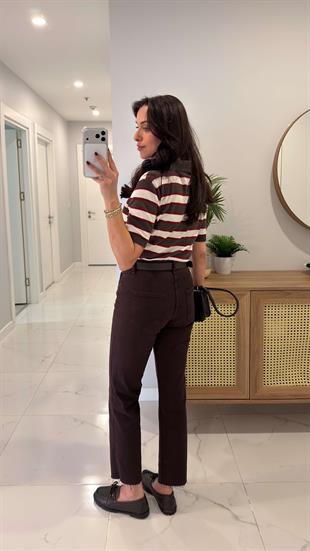 ZR Wita Acı Kahve Kesik Paça Boy Fit Jean