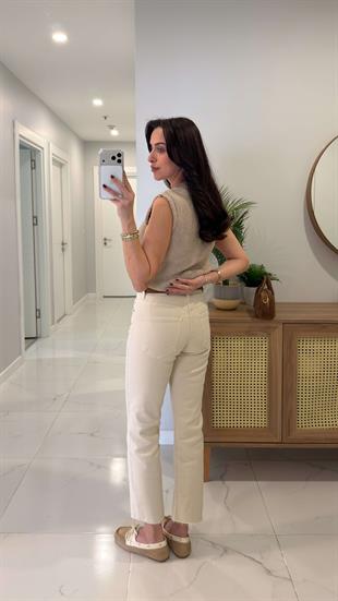 ZR Wita Bej Kesik Paça Boy Fit Jean