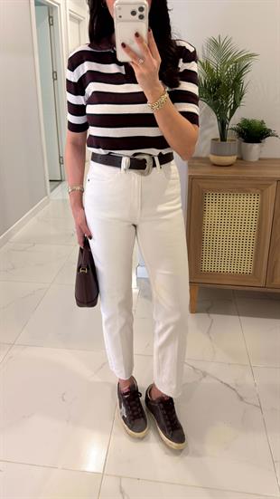 ZR Wita Beyaz Kesik Paça Boy Fit Jean
