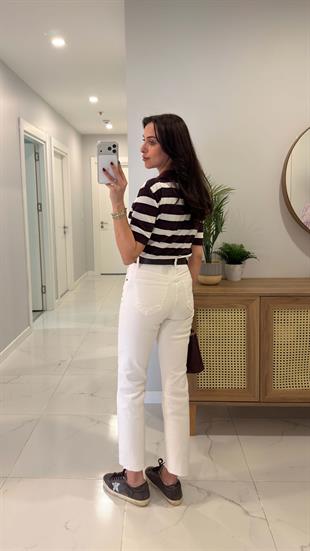 ZR Wita Beyaz Kesik Paça Boy Fit Jean