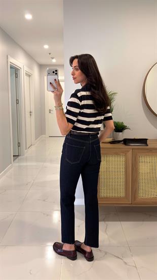 ZR Wita Dark Blue Kesik Paça Boy Fit Jean