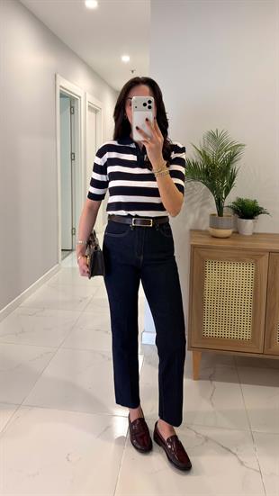 ZR Wita Dark Blue Kesik Paça Boy Fit Jean