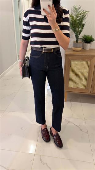 ZR Wita Dark Blue Kesik Paça Boy Fit Jean