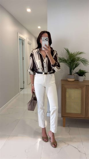 ZR Wita Ekru Kesik Paça Boy Fit Jean