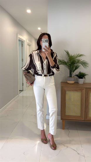 ZR Wita Ekru Kesik Paça Boy Fit Jean