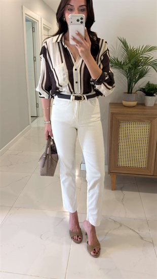 ZR Wita Ekru Kesik Paça Boy Fit Jean