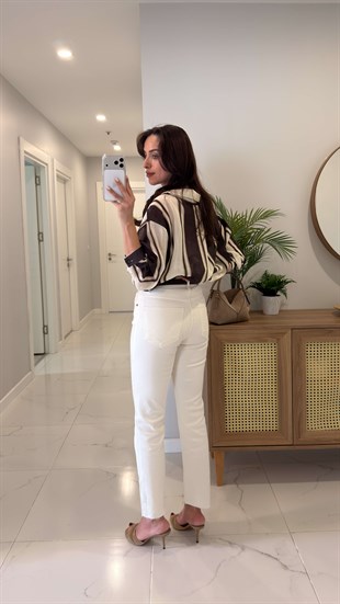 ZR Wita Ekru Kesik Paça Boy Fit Jean