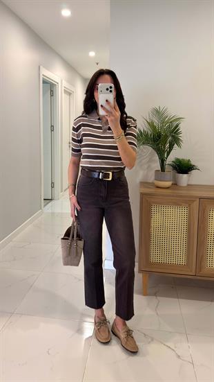 ZR Wita Kahve Tint Kesik Paça Boy Fit Jean