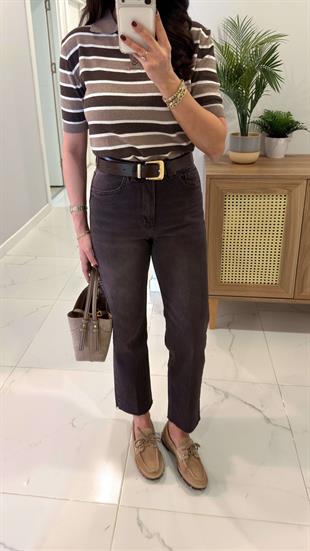ZR Wita Kahve Tint Kesik Paça Boy Fit Jean