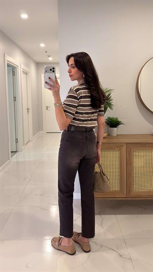 ZR Wita Kahve Tint Kesik Paça Boy Fit Jean
