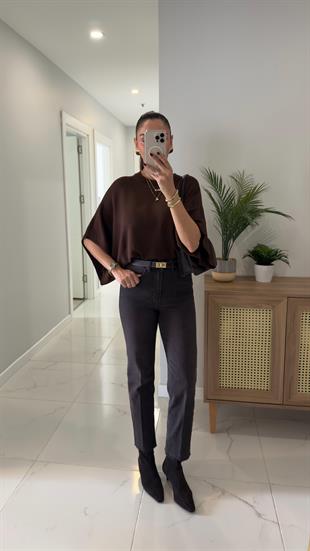 ZR Wita Kahve Tint Kesik Paça Boy Fit Jean