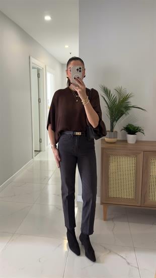 ZR Wita Kahve Tint Kesik Paça Boy Fit Jean