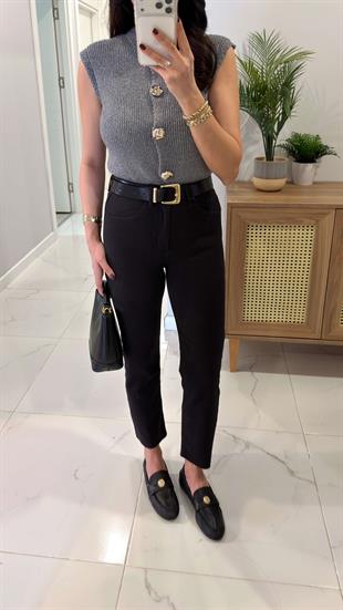 ZR Wita Siyah Kesik Paça Boy Fit Jean