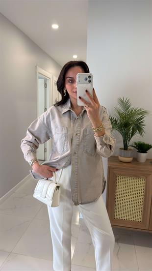 ZR Witro Mavi Pembe Tint Cep Detaylı Gömlek