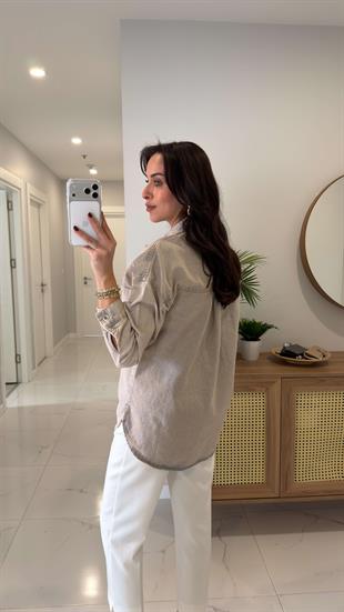 ZR Witro Mavi Pembe Tint Cep Detaylı Gömlek