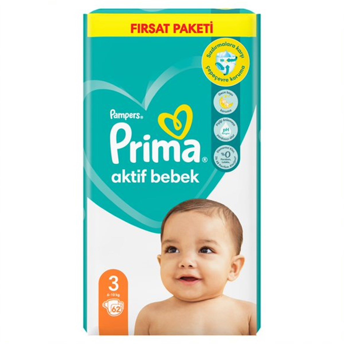 Prima Bebek Bezi Aktif Bebek 3 Beden 62 Adet Fırsat Paketi