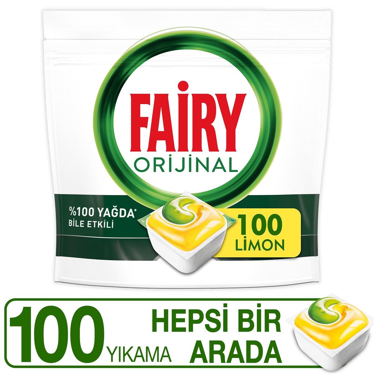 Fairy Hepsi Bir Arada 100 Yıkama Bulaşık Makinesi Deterjanı Kapsülü Limon Kokulu
