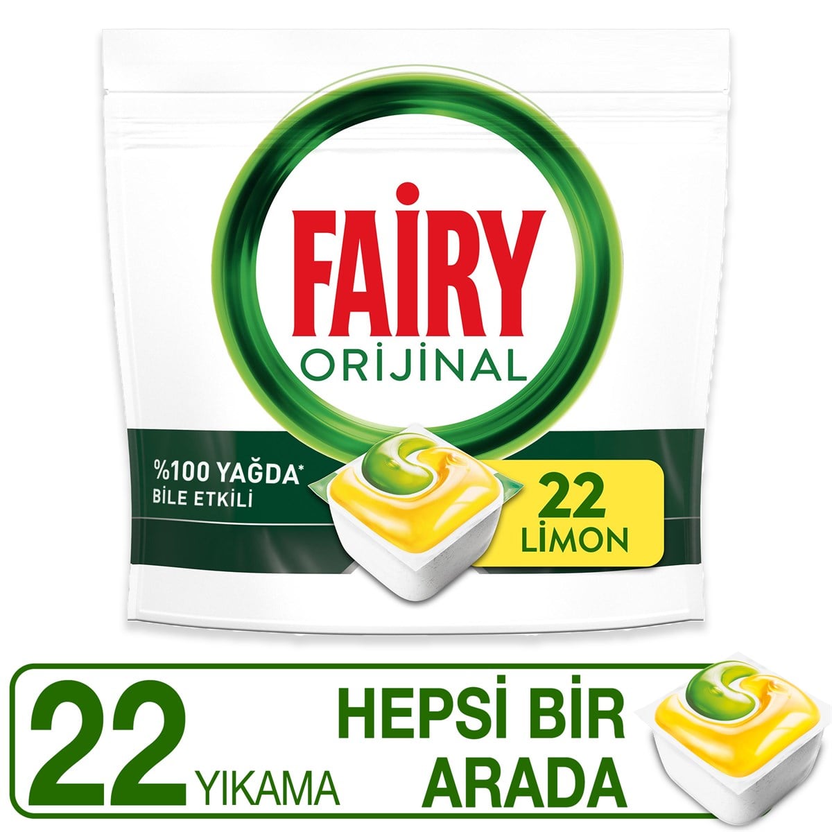 Fairy Hepsi Bir Arada 22 Yıkama Bulaşık Makinesi Deterjanı Kapsülü Limon Kokulu