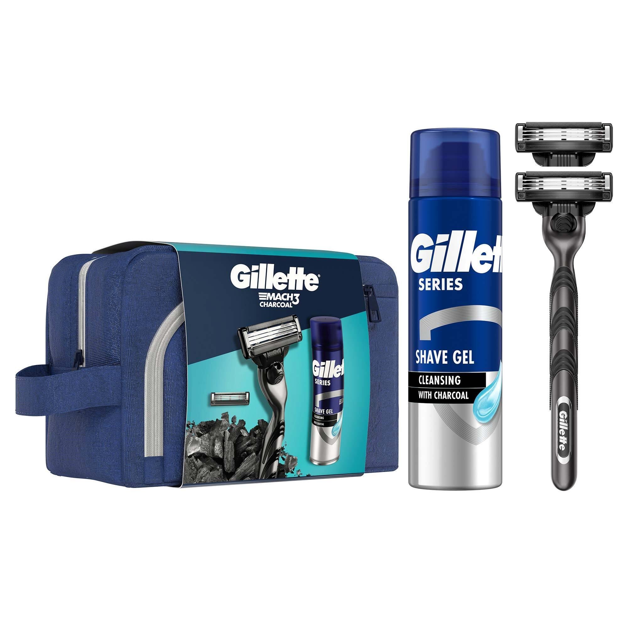 Gillette Mach3 Charcoal Tıraş Makinesi + Charcoal Tıraş Jeli 200 ml + Çanta