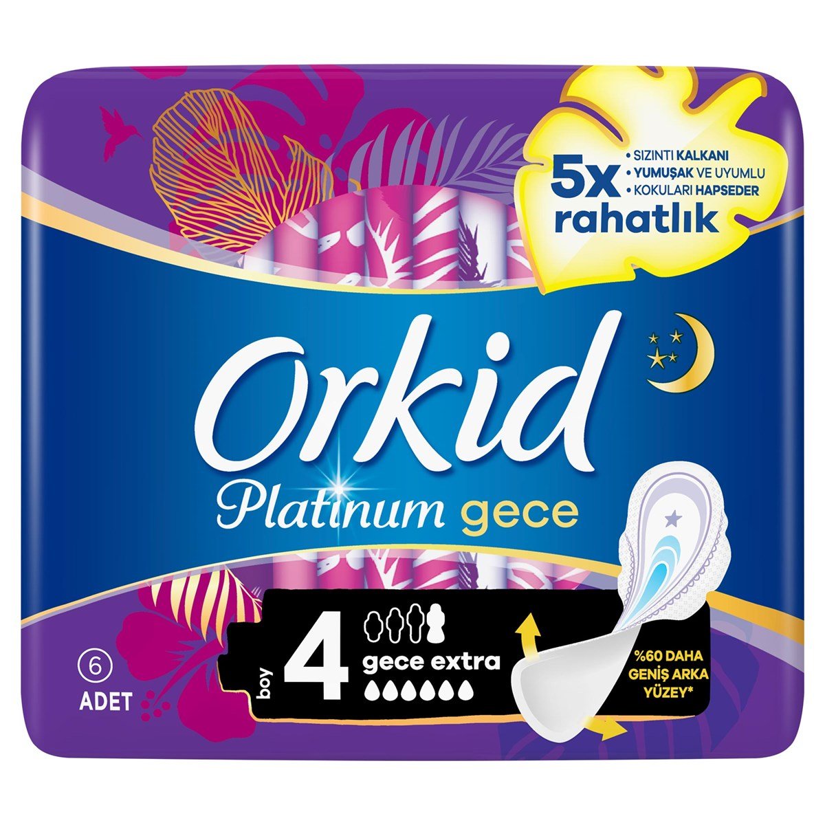 Orkid Platinum Hijyenik Ped Gece Extra 6 Adet
