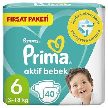 Prima Bebek Bezi Aktif Bebek 6 Beden 40 Adet Ekstra Large Fırsat Paketi
