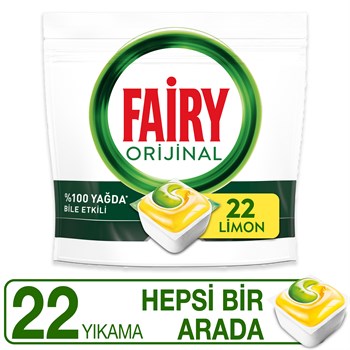 Fairy Hepsi Bir Arada 22 Yıkama Bulaşık Makinesi Deterjanı Kapsülü Limon Kokulu
