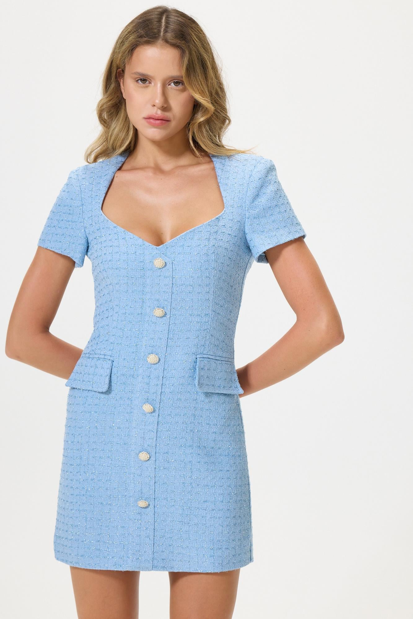 Shine Mavi Tüvit Elbise