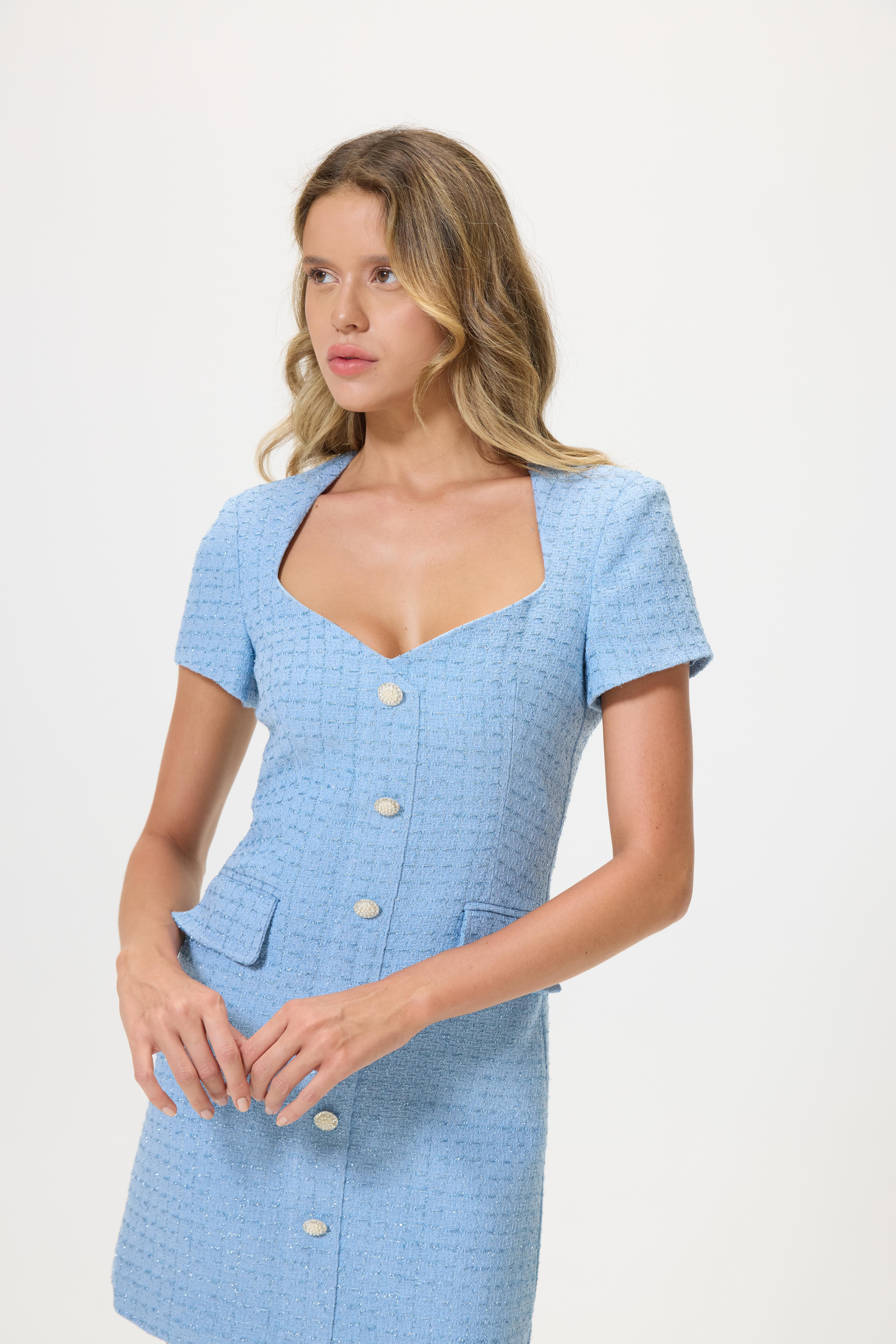 Shine Mavi Tüvit Elbise