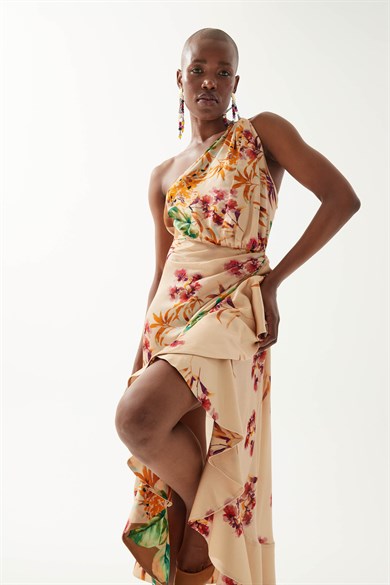 Daisy Krem Desenli Elbise