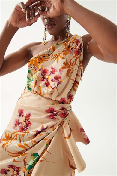 Daisy Krem Desenli Elbise