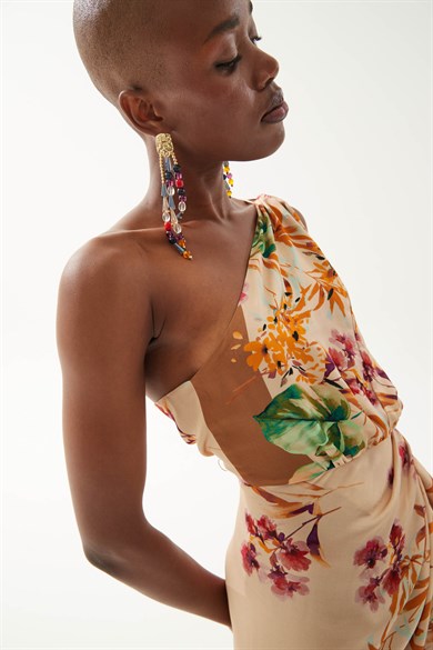 Daisy Krem Desenli Elbise