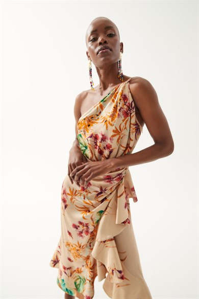 Daisy Krem Desenli Elbise