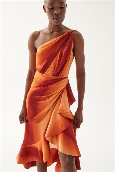 Daisy Orange Desenli Elbise