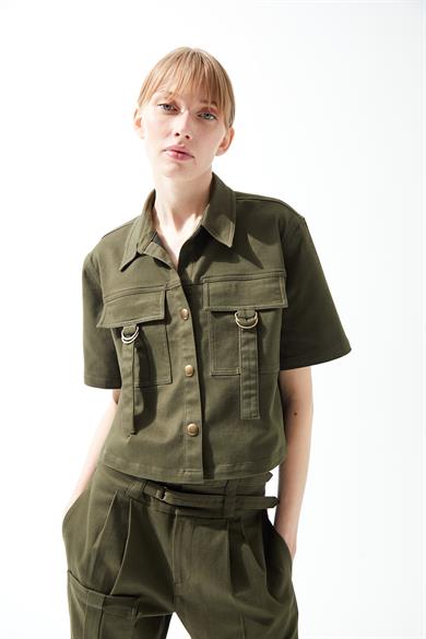 Ferna Yeşil Crop Gömlek 