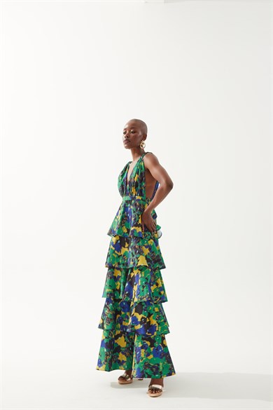 Melania Yeşil Desenli Elbise