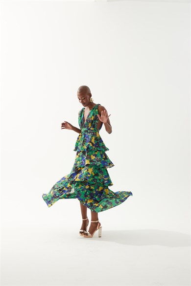 Melania Yeşil Desenli Elbise