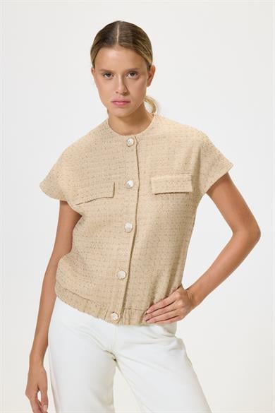 Melina Krem Tüvit Kolsuz Ceket