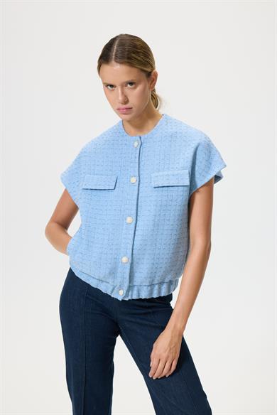 Melina Mavi Tüvit Kolsuz Ceket